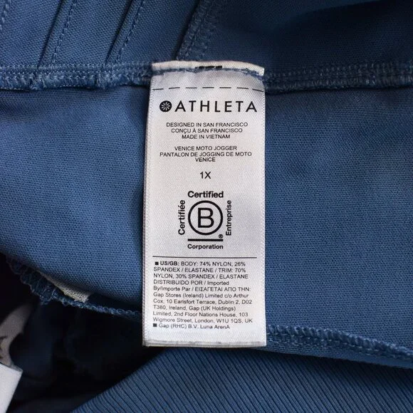 Athleta Venice High Rise Moto Joggers Cottage Blue Zip Pockets Sz 1X Athleisure - Picture 12 of 12